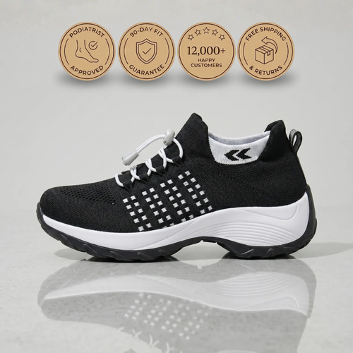PLUMA Flow Orthopedic Knit Sneaker - Black & White