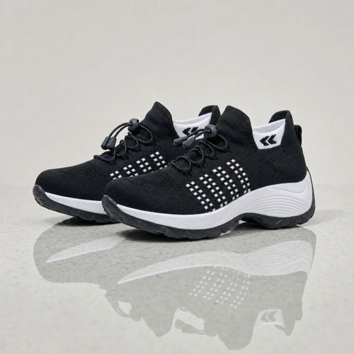 PLUMA Flow Orthopedic Knit Sneaker - Black & White